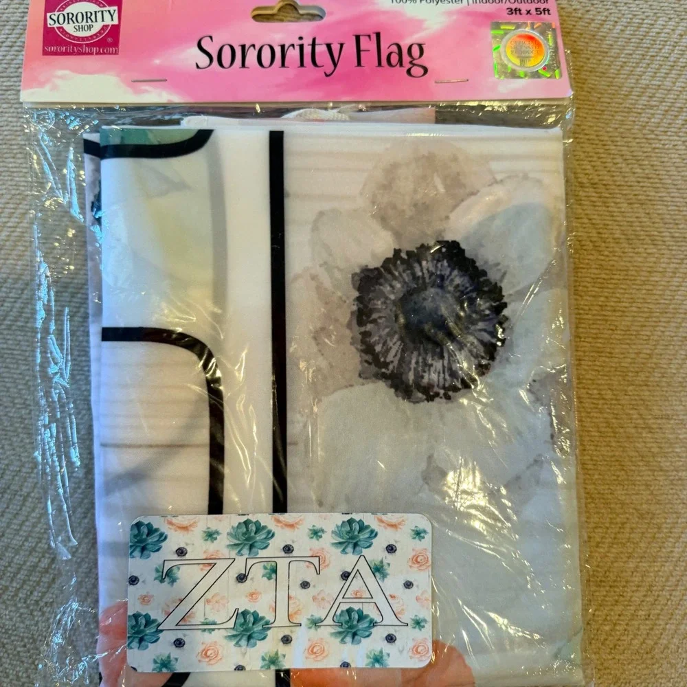 Sorority Shop Zeta Tau Alpha Succulent Floral Banner Flag Dorm Decor Pink 3x5ft